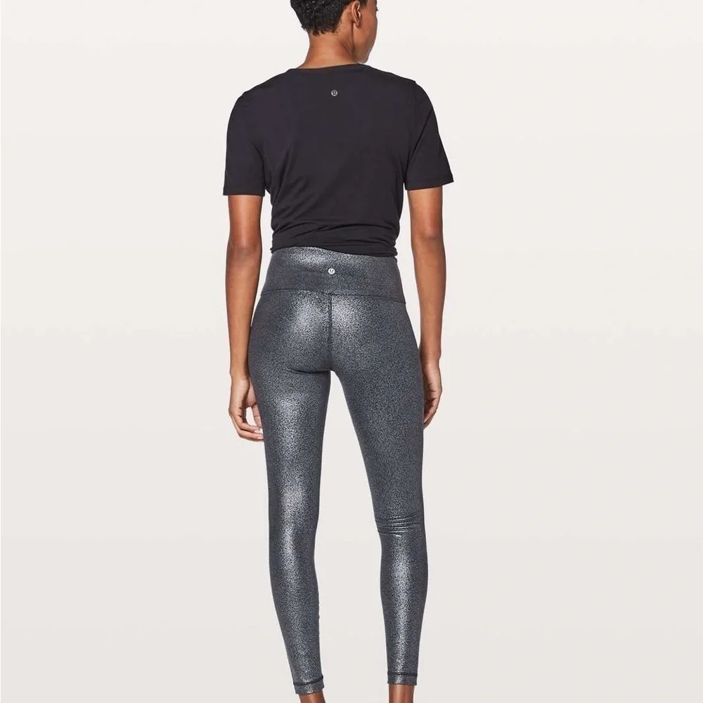Lululemon Wunder Under HR 28” Leggings Sz 6 Black Silver Foil Luxtreme